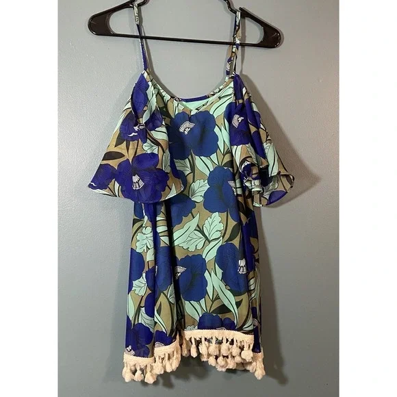 ANTHROPOLOGIE Judith March Top‎ Flutter Sleeve Woman Small Floral Tassels Resort - Picture 8 of 8